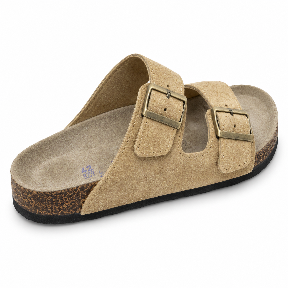 Dune Textured Double-Buckle Sandals — Sand, rear view
