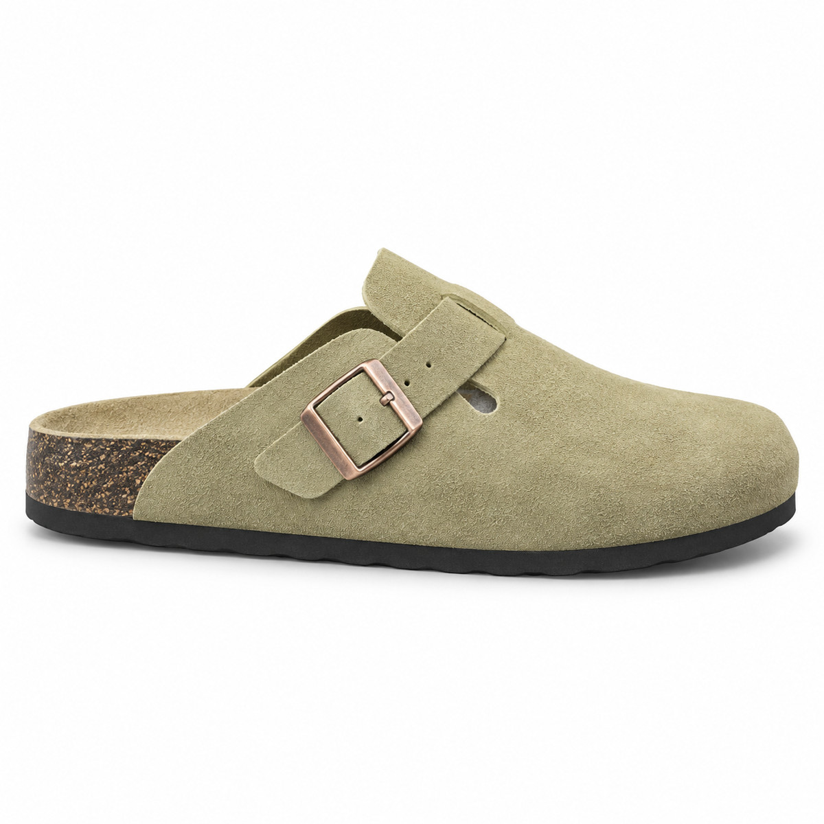 Haven Copper Buckle Clogs — Sand, side view