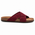 Cove Cross-Strap Slides in Burgundy, EU 37–45, full outer-side profile at a slightly elevated angle, whole shoe visible