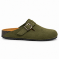 Haven Buckle Clogs in Olive, EU 37–45, full outer-side profile at a slightly elevated angle, whole shoe visible