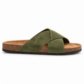 Cove Cross-Strap Slides in Olive, EU 37–45, full outer-side profile at a slightly elevated angle, whole shoe visible