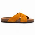 Cove Cross-Strap Slides in Ochre, EU 37–45, full outer-side profile at a slightly elevated angle, whole shoe visible