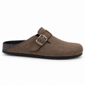Haven Buckle Clogs in Mocha, EU 37–45, full outer-side profile at a slightly elevated angle, whole shoe visible