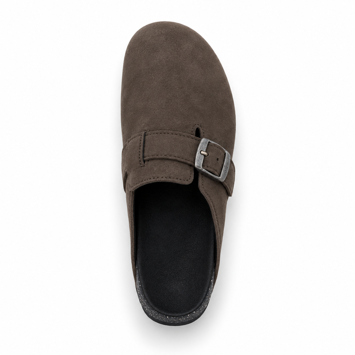 Haven Buckle Clogs in Mocha, EU 37–45, direct overhead top view, toe towards the top of the frame, whole shoe visible