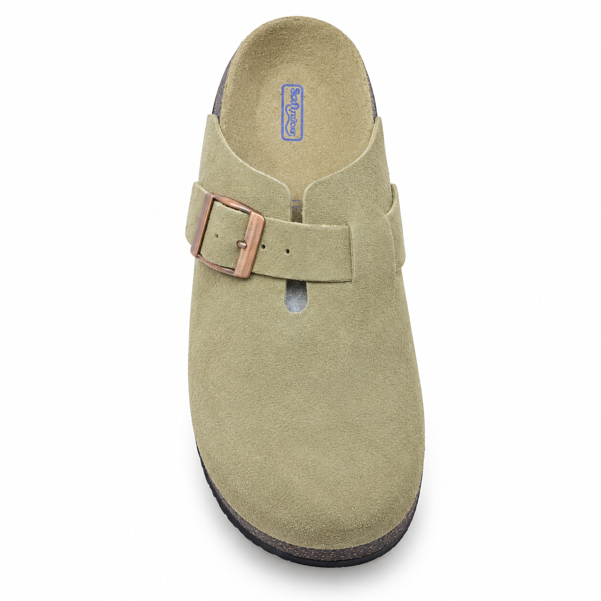 Haven Copper Buckle Clogs — Sand, top view