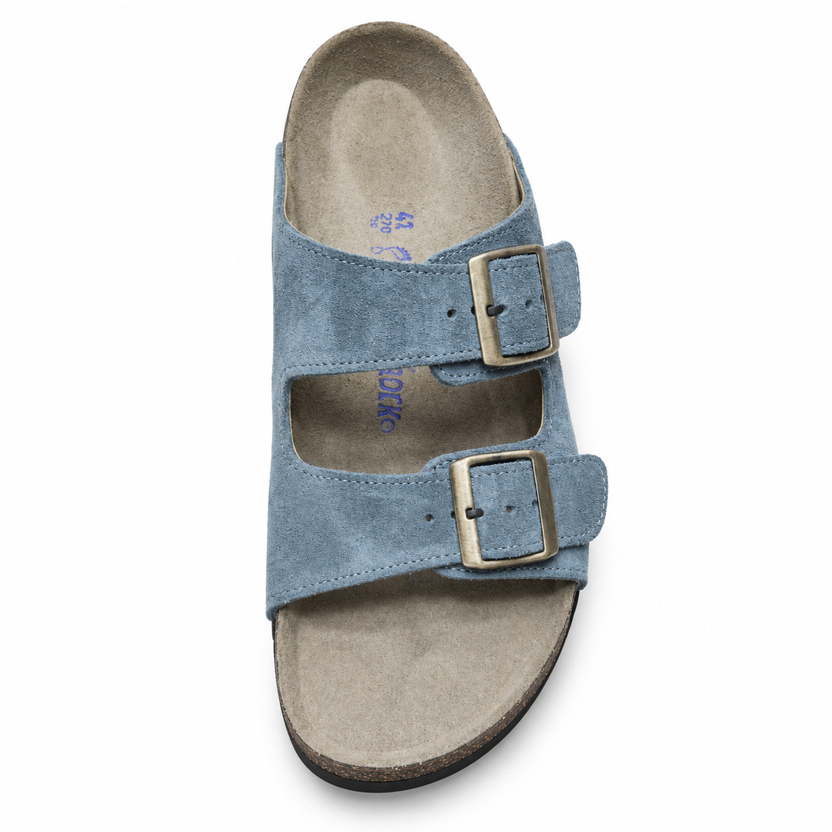 Dune Textured Double-Buckle Sandals — Denim, top view