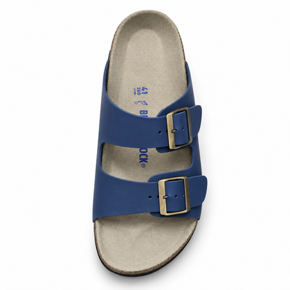 Dune Smooth Double-Buckle Sandals — Navy, top view