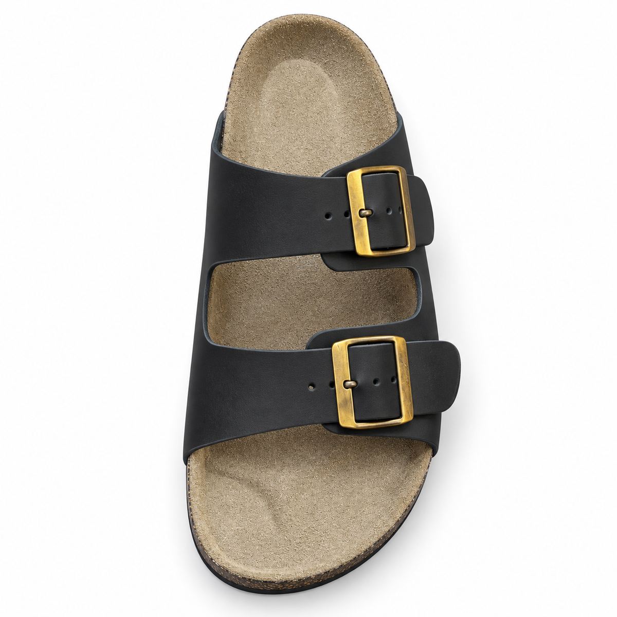 Dune Smooth Double-Buckle Sandals — Black, top view