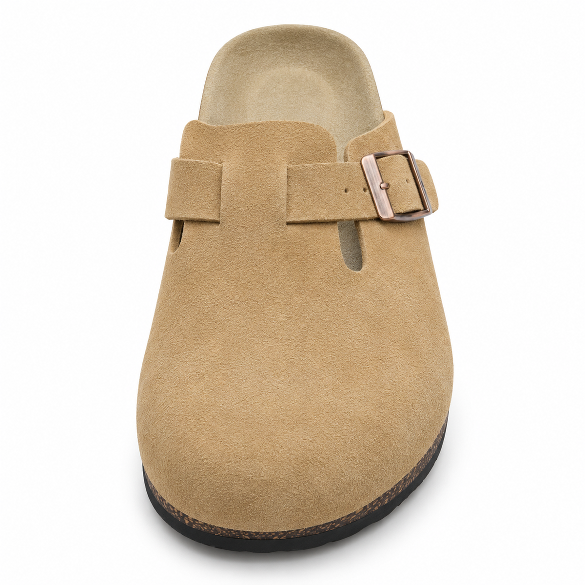 Haven Copper Buckle Clogs — Camel, front view