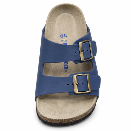 Dune Smooth Double-Buckle Sandals — Navy, front view