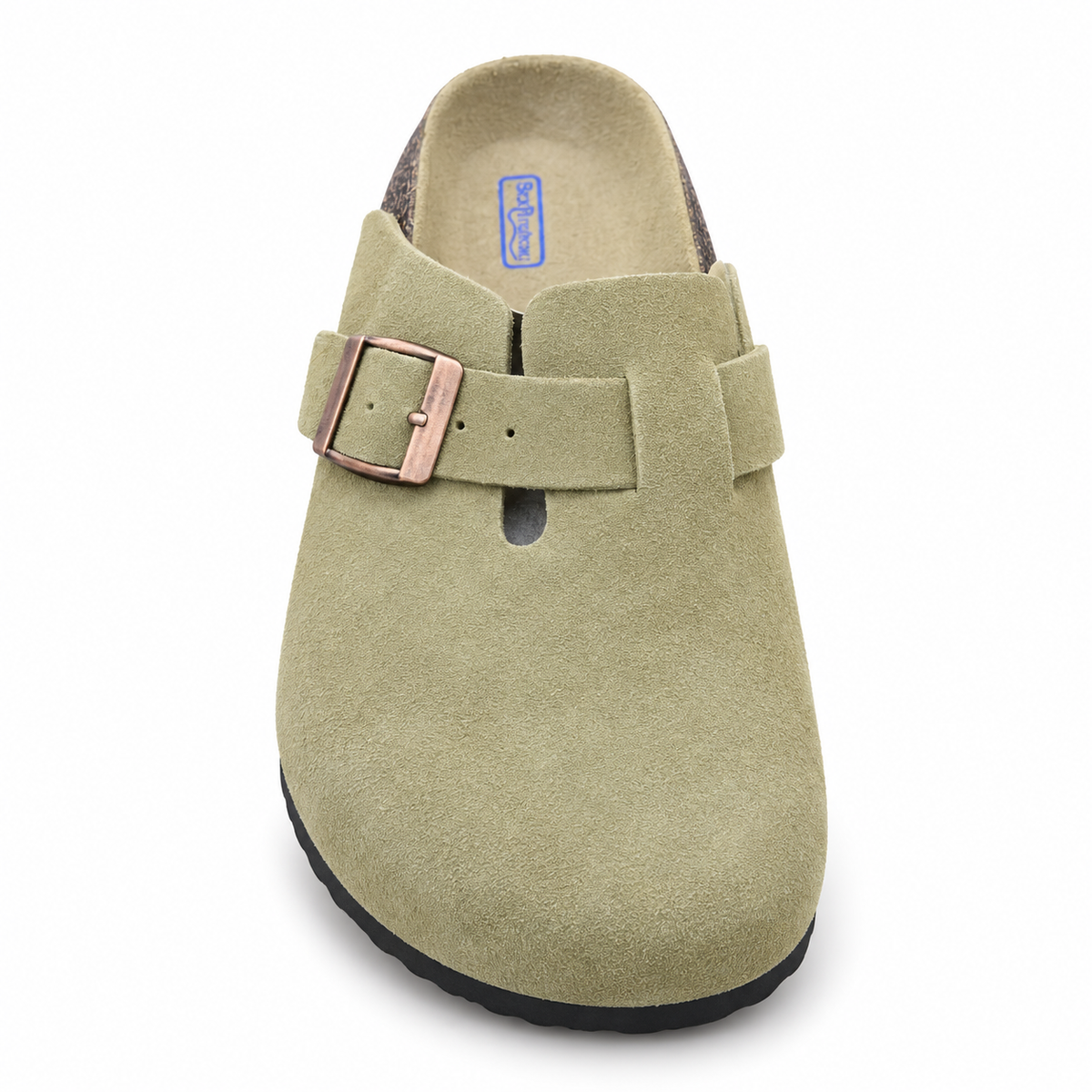 Haven Copper Buckle Clogs — Sand, front view