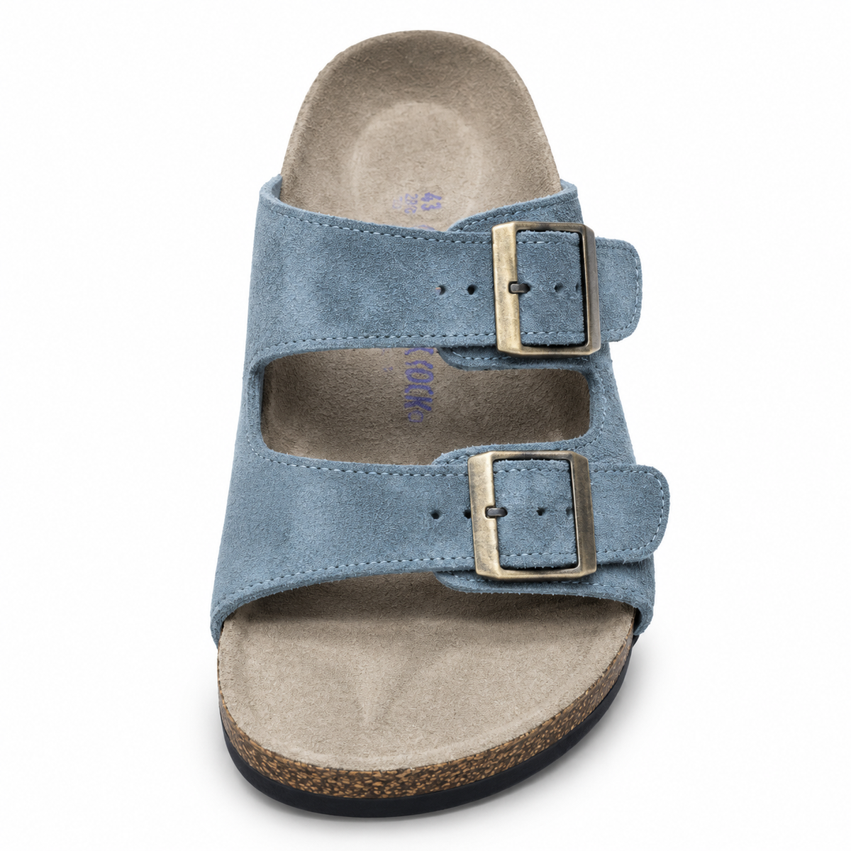 Dune Textured Double-Buckle Sandals — Denim, front view