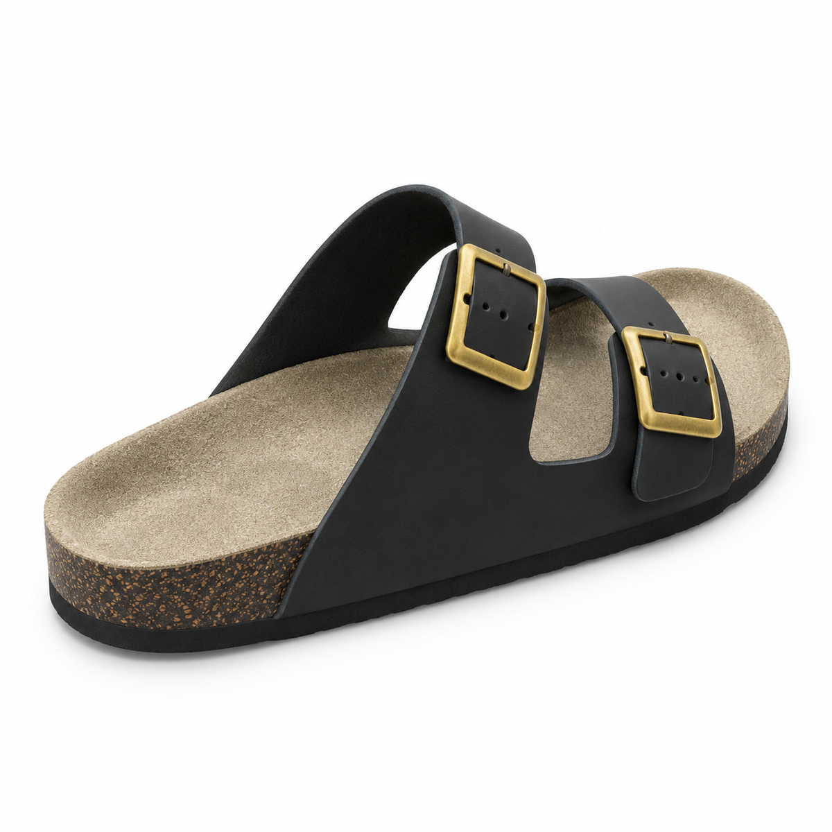 Dune Smooth Double-Buckle Sandals — Black, rear view