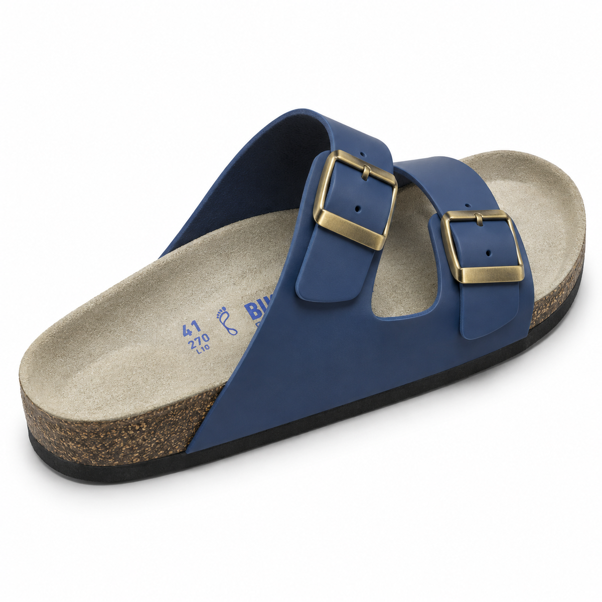 Dune Smooth Double-Buckle Sandals — Navy, rear view
