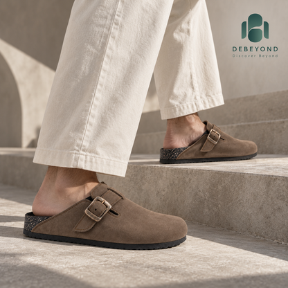 Haven Buckle Clogs — Mocha — styled on a man, Debeyond lifestyle image 2