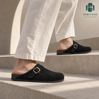 Haven Buckle Clogs — Black — styled on a man, Debeyond lifestyle image 2