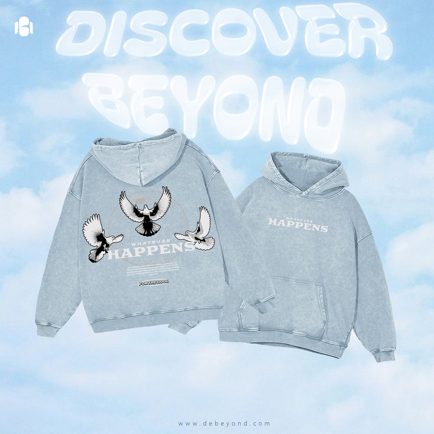 "Whatever Happens" Washed Sky Oversized Hoodie