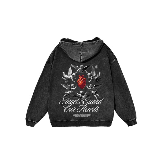 "Angels Guard Our Hearts" Washed Oversized Hoodie